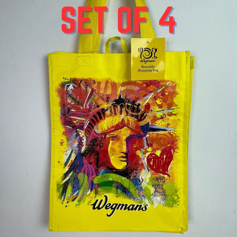 Set of 4 Wegmans New York NY NYC Reusable Grocery Tote Bag Statue of Liberty NWT